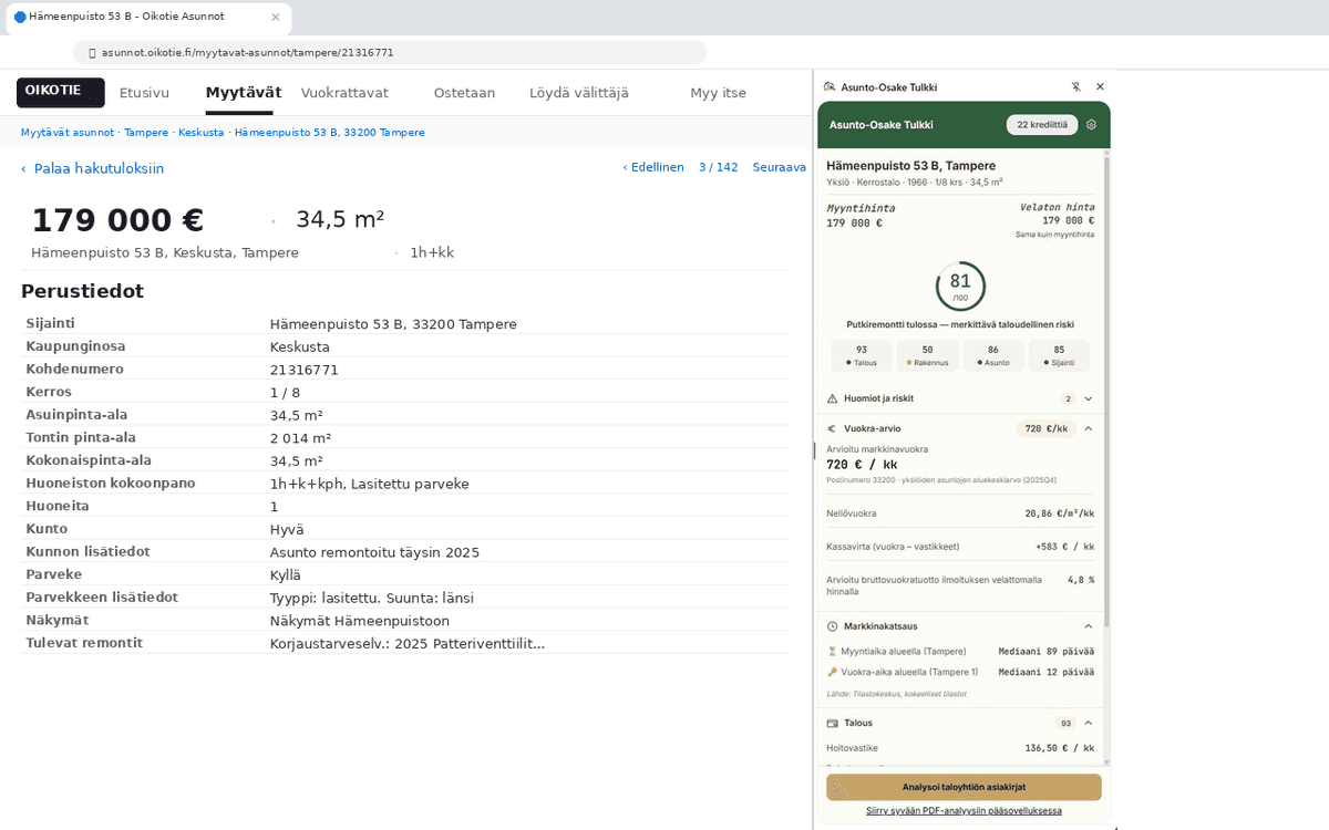 Asunto-Osake Tulkki Chrome-laajennus Oikotiellä